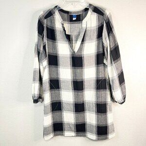OLD NAVY Shift Dress Black White Plaid Pockets Womens M Pullover‎ Drapy Roomy